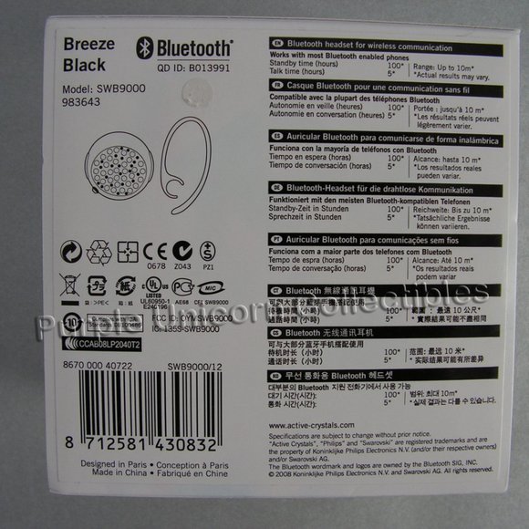 Swarovski Philips Active Crystals Breeze Bluetooth Headset ~ Black - Picture 5 of 5